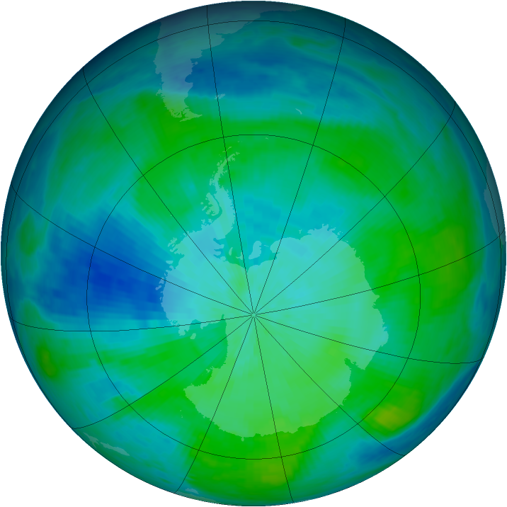 Antarctic ozone map for 20 February 1987